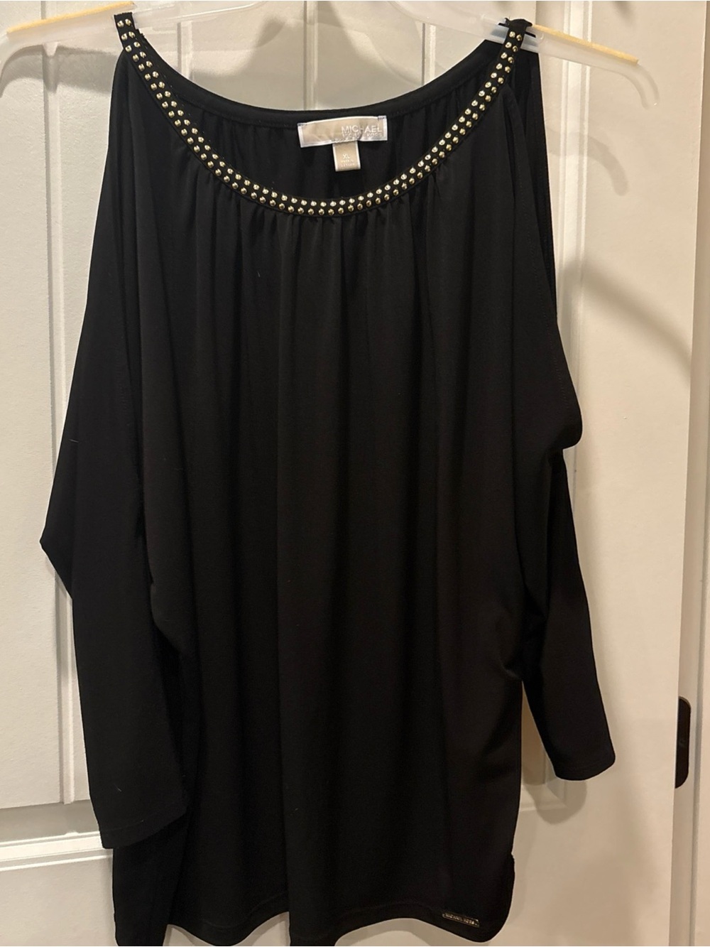 Black with gold Stud-Trim Cold-Shoulder Women's Top Michael Kors